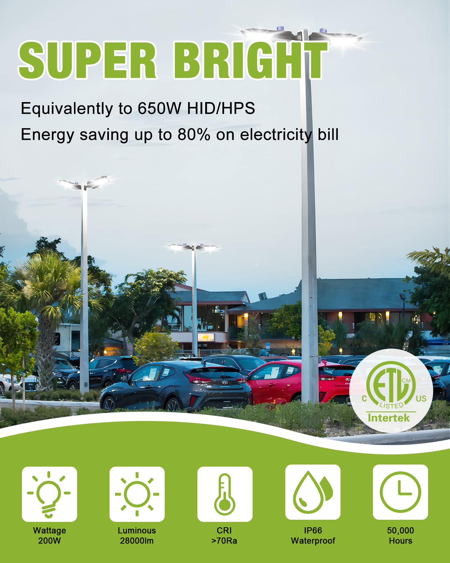 YXL LED parking lot light with dusk-to-dawn sensor automates outdoor lighting.