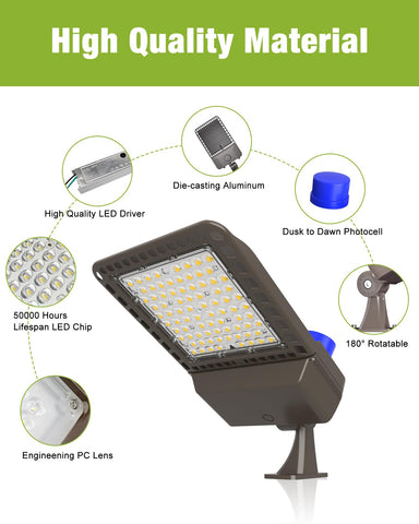 YXL LED parking lot light installation overview shows flexible mounting options.