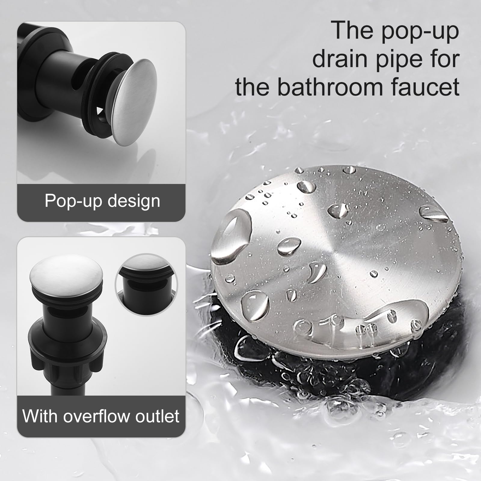 YXOCVIR brushed-nickel faucet showing 1-3 hole installation options for flexible mounting.