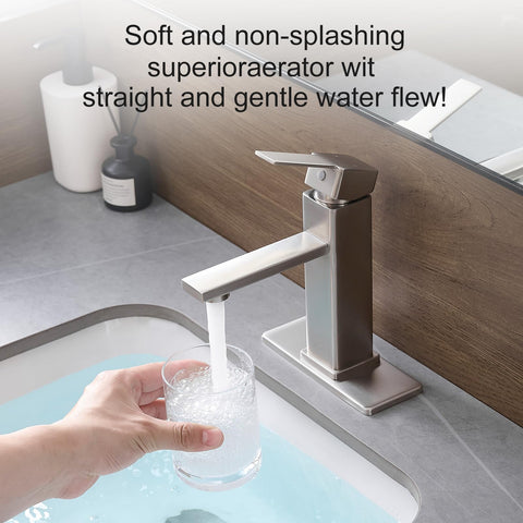 YXOCVIR brushed-nickel bathroom faucet on a dressing table setup for vanity use.