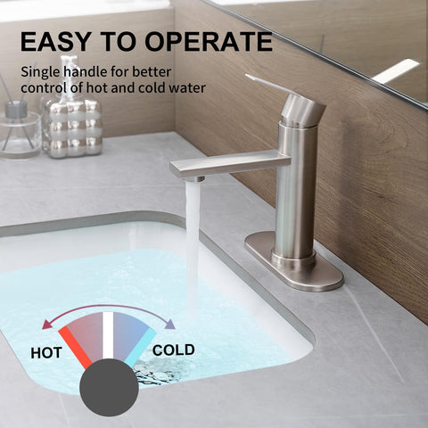 YXOCVIR brushed nickel faucet with pop-up drain simplifies maintenance.