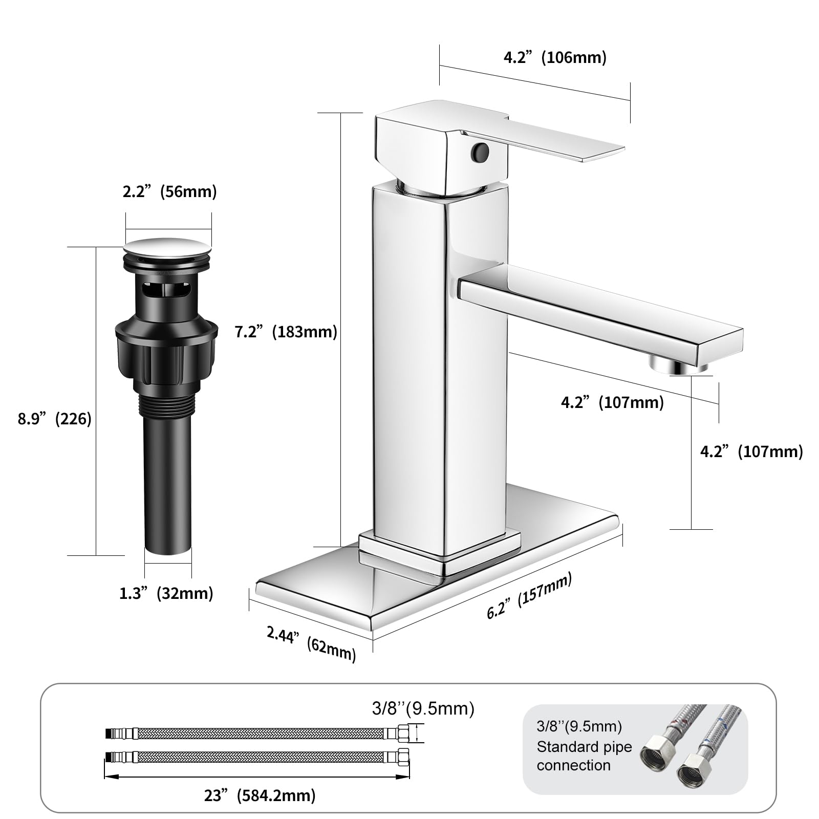 YXOCVIR chrome faucet with pop-up drain ready for neat setup