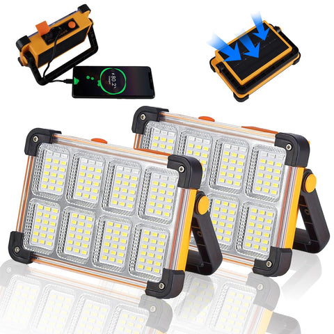 YXQUA 2‑pack 120W solar work light front view showing portable brightness for work sites