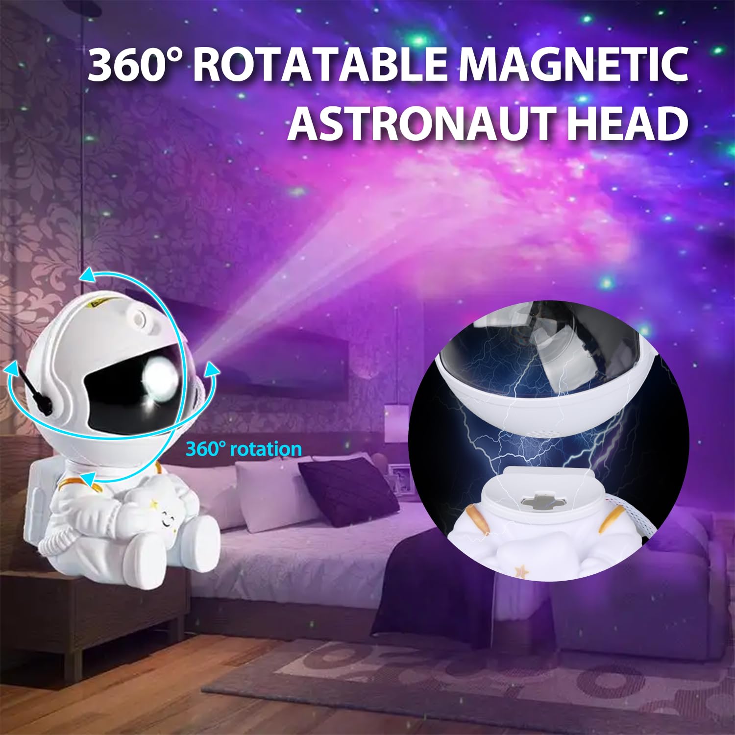 YXQUA Remote-controlled star projector adjusts color and brightness for ambiance.