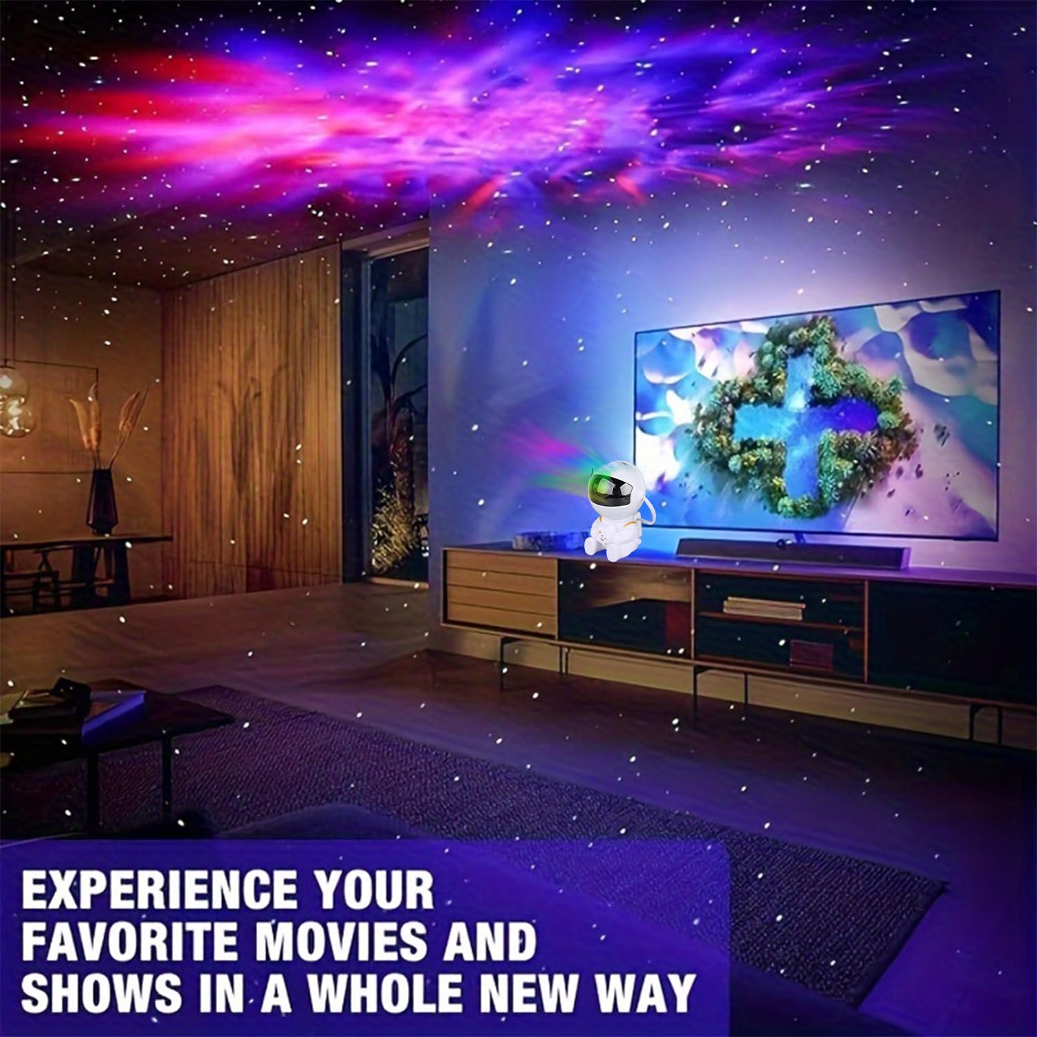 YXQUA Astronaut Star Projector 270° rotating head projects stars across walls.