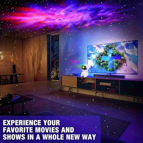 YXQUA Astronaut Star Projector 270° rotating head projects stars across walls.