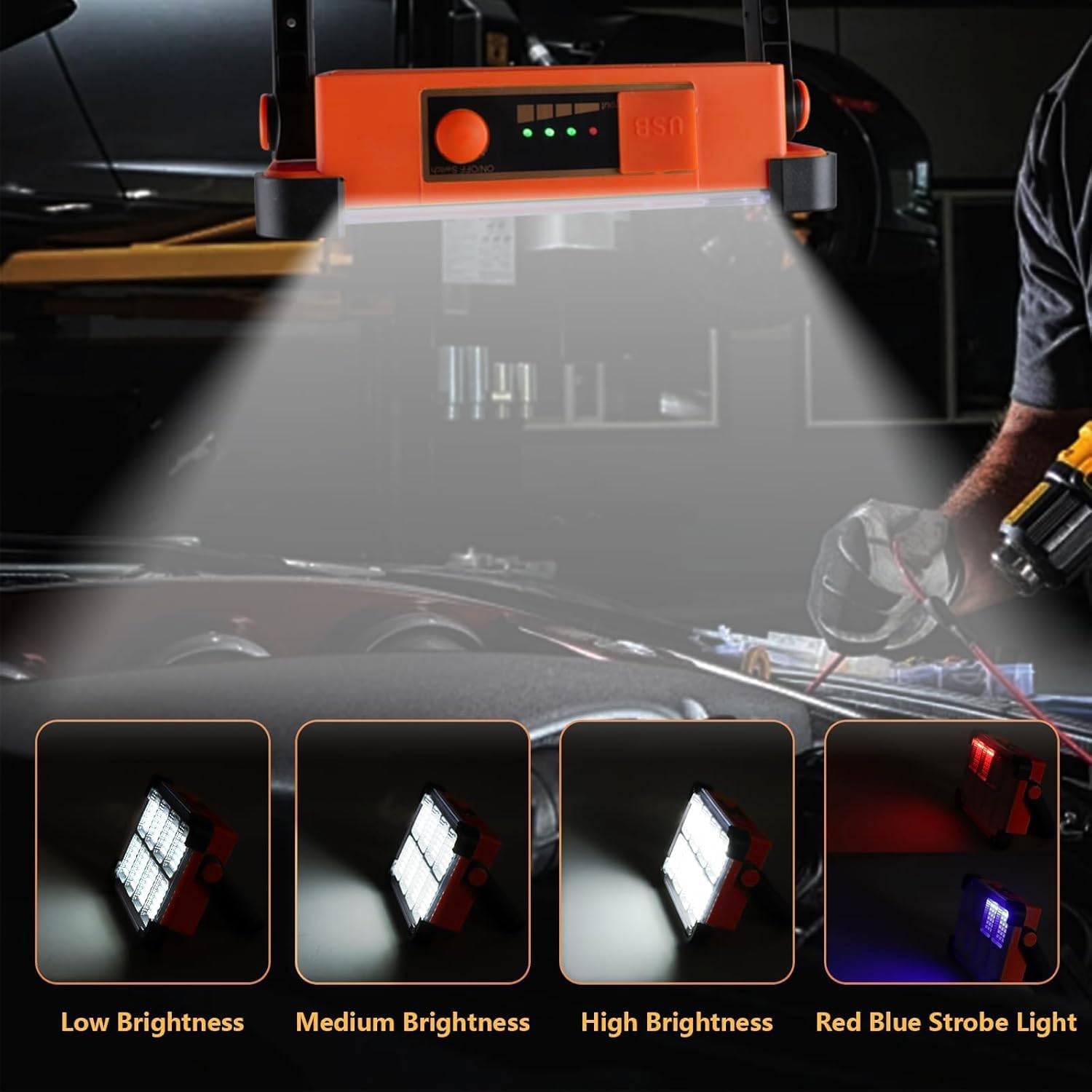 YXQUA four-mode LED light offers high, medium, low, red/blue flashing.