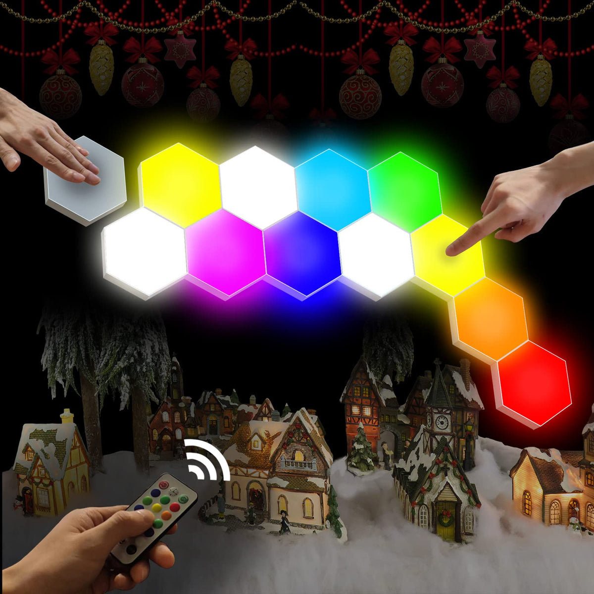 YXQUA hexagonal wall light module with touch control for ambient lighting.