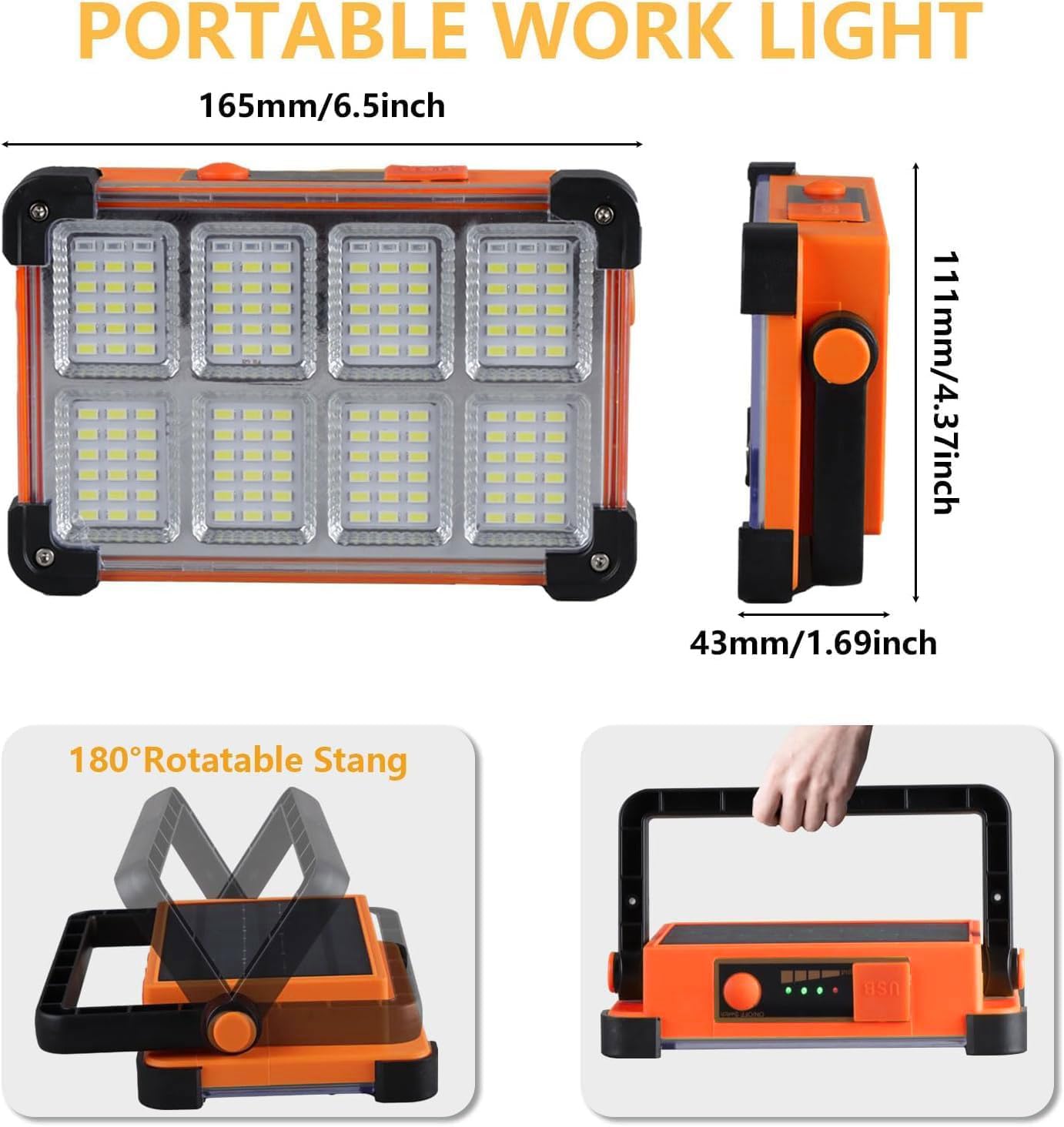YXQUA IP66 waterproof orange work light withstands rain.