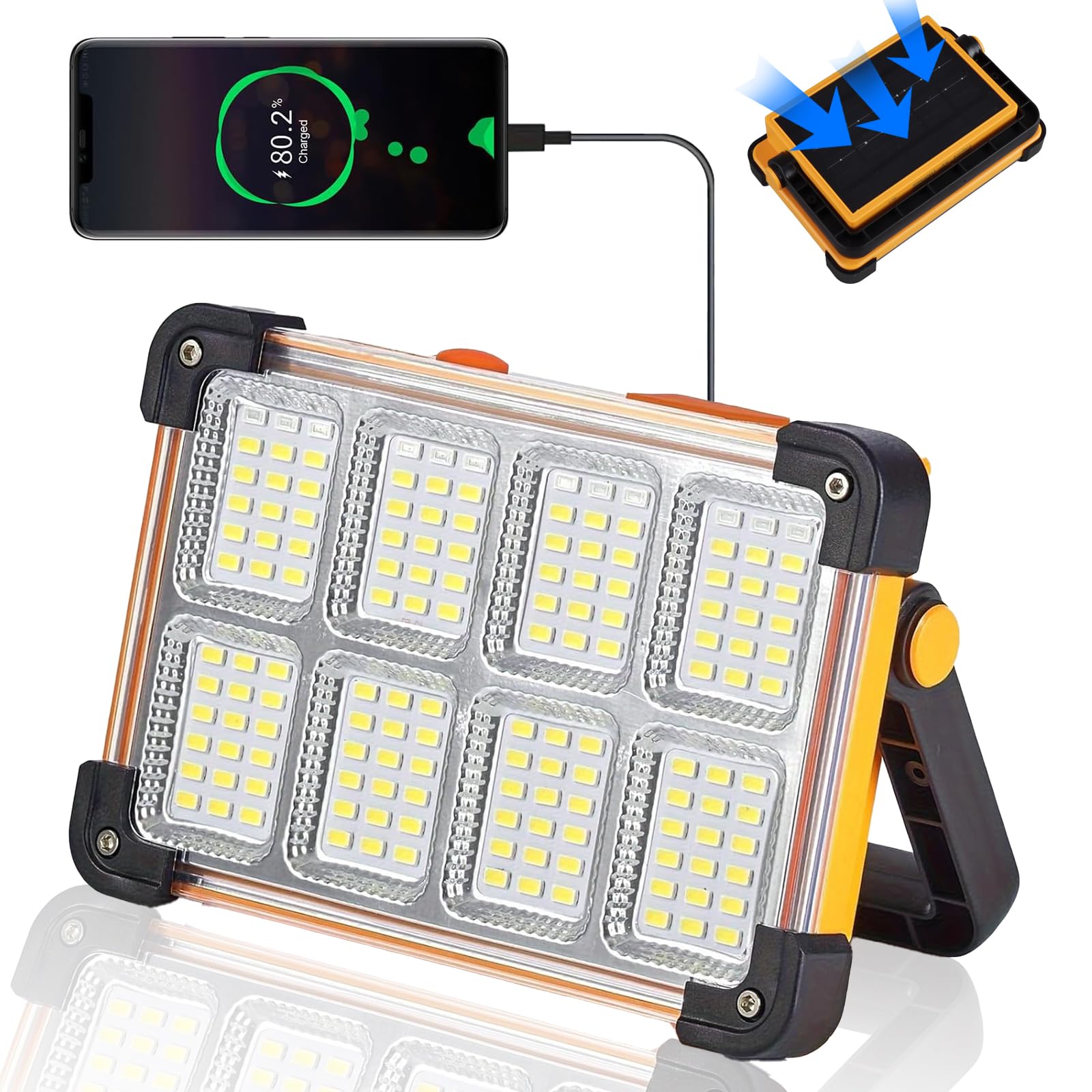 YXQUA solar work light front view shows bright, even workspace illumination