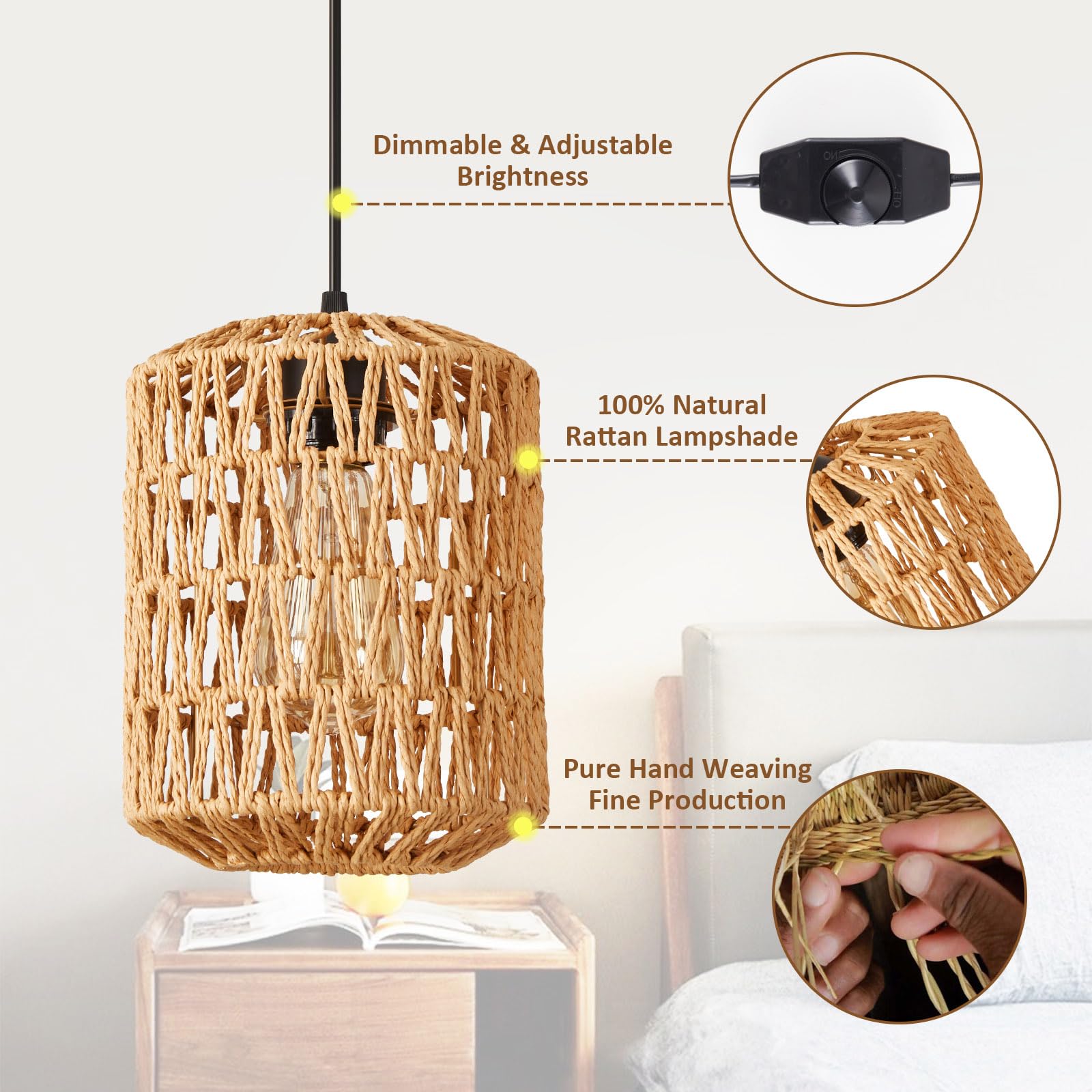 YXTH hand-woven wicker lampshade adds boho charm to living spaces.