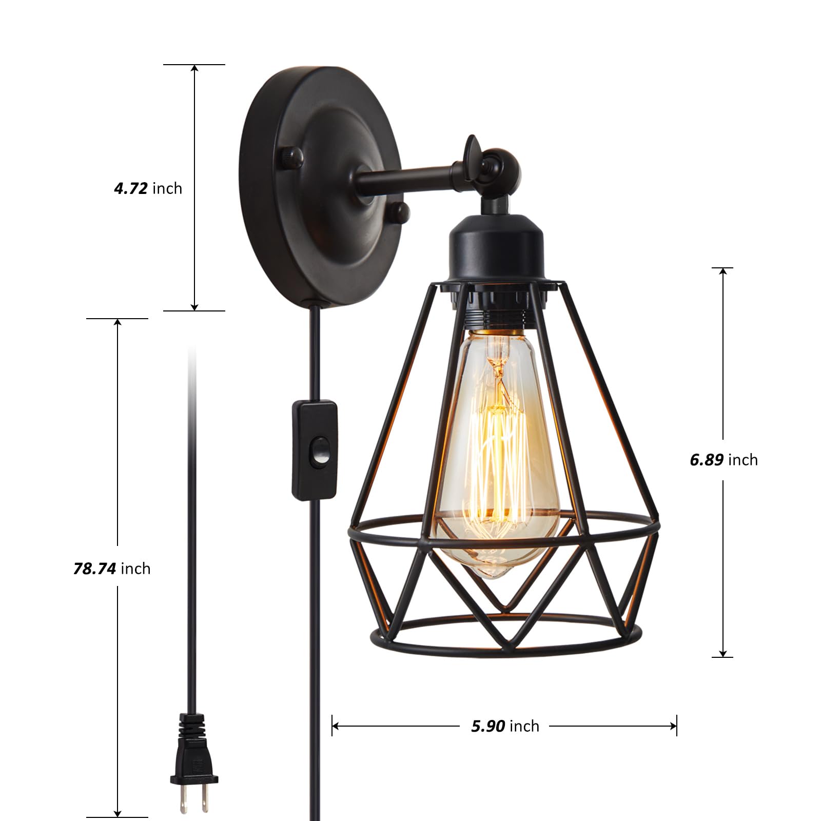 YXTH industrial sconce close-up showing matte black finish and sturdy metal.