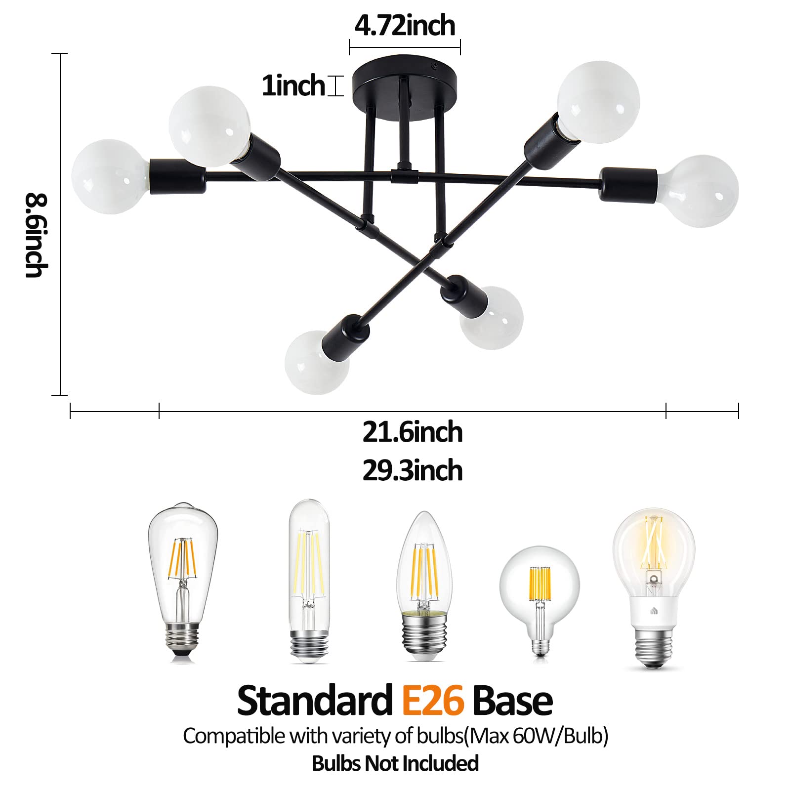 YXTH modern bedroom ceiling light in black provides stylish, space-saving illumination.