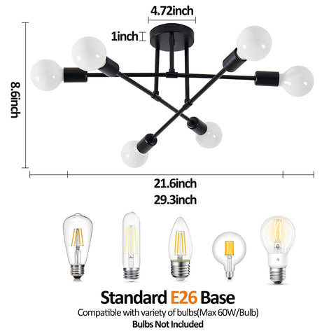 YXTH modern bedroom ceiling light in black provides stylish, space-saving illumination.