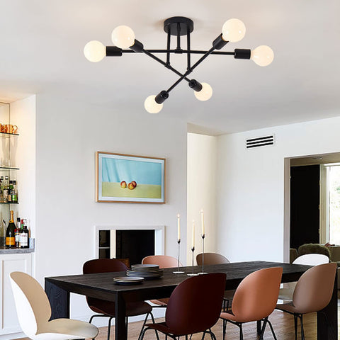 YXTH black sputnik ceiling light enhances dining room ambiance with a bold silhouette.
