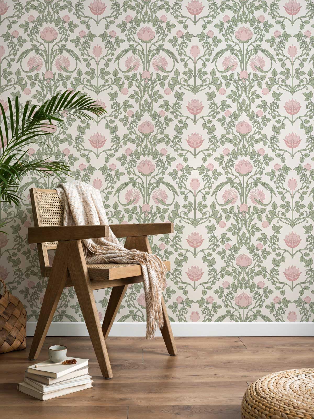YXTII floral wallpaper pink roll closeup highlighting pattern and easy application