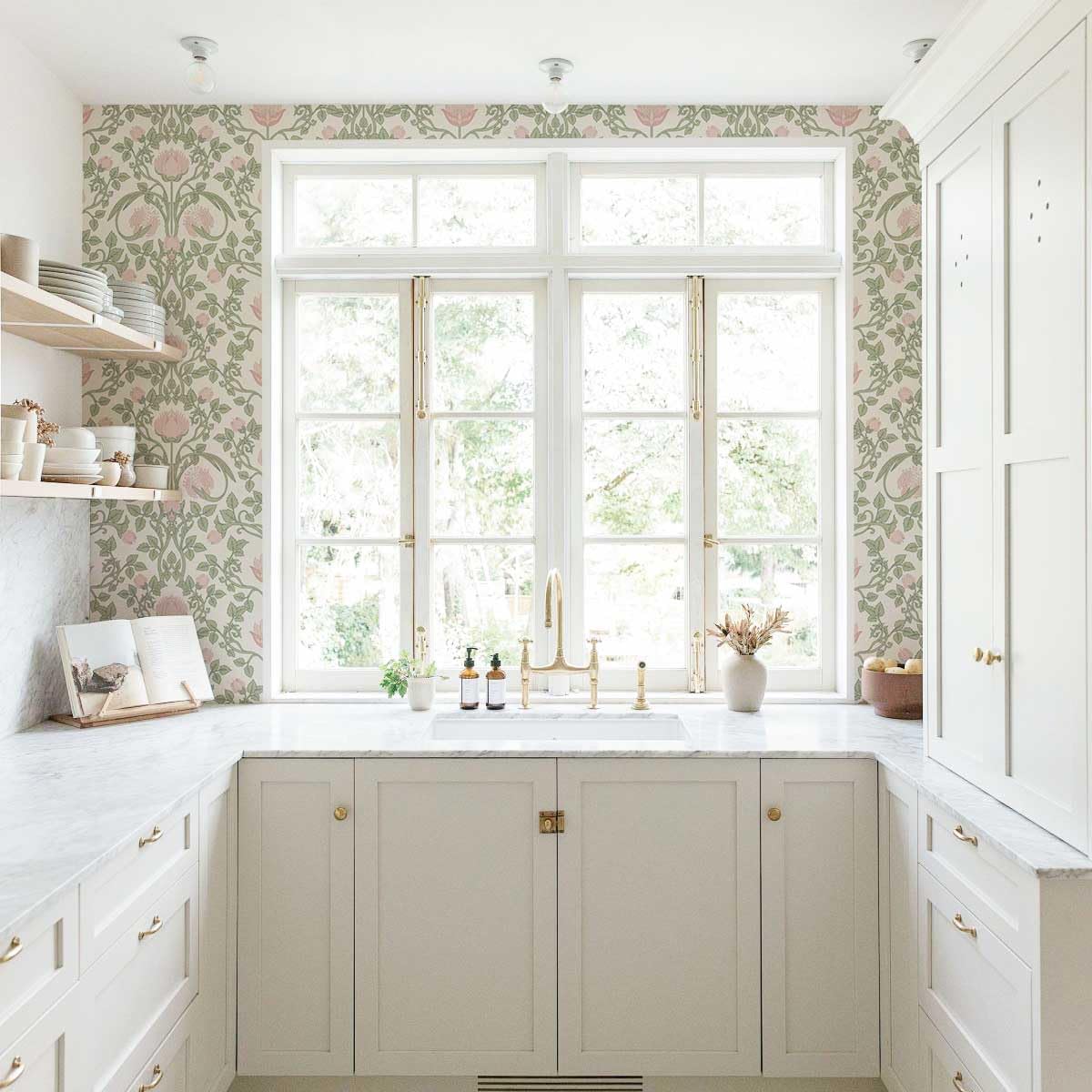 YXTII floral wallpaper pink shelf and drawer liner in use