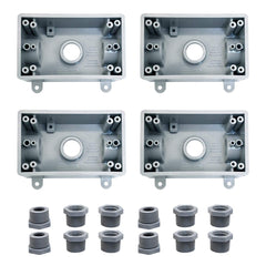 YXX-TECH single-gang weatherproof outlet box with conduit connection for outdoor use.