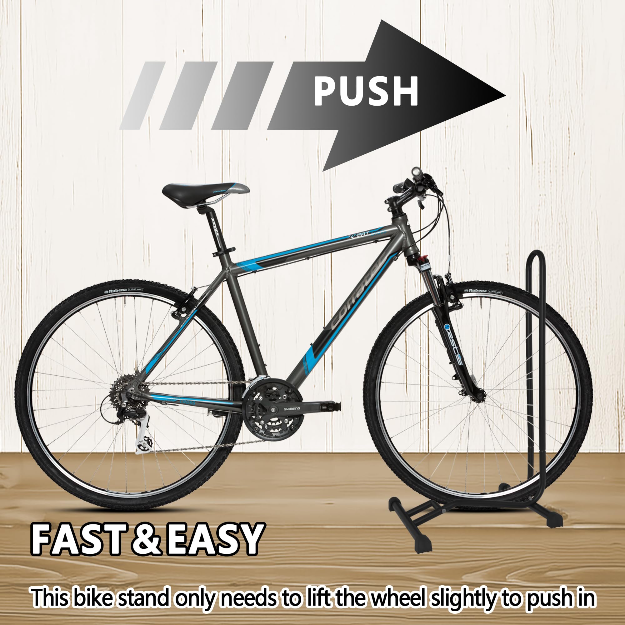 YYDS bike stand with four rubber feet protects floors during storage.
