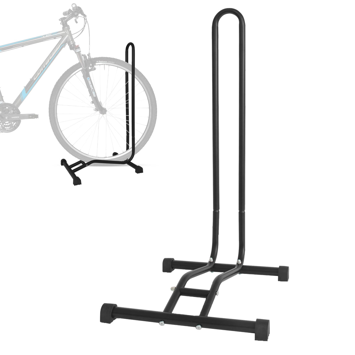 YYDS bike stand front view demonstrates quick, stable parking for MTB and road bikes.