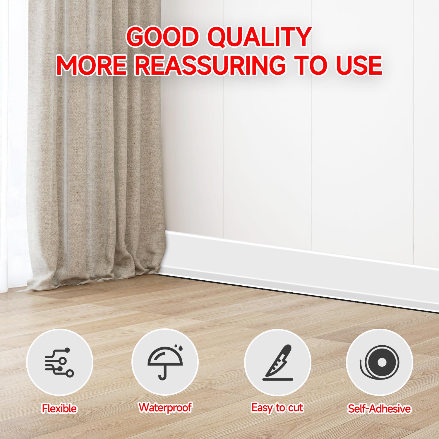 YYGCL self-adhesive vinyl baseboard in white highlights simple updates.