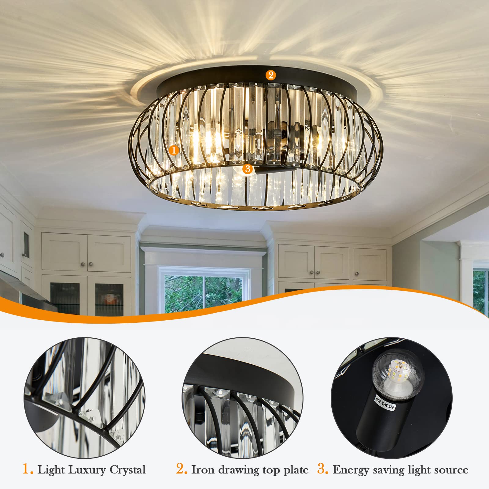 YYJLX three-light flush mount black finish suits contemporary rooms with subtle elegance.