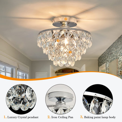 YYJLX chrome semi-flush ceiling light for hallways; crystal sparkle adds refined ambience