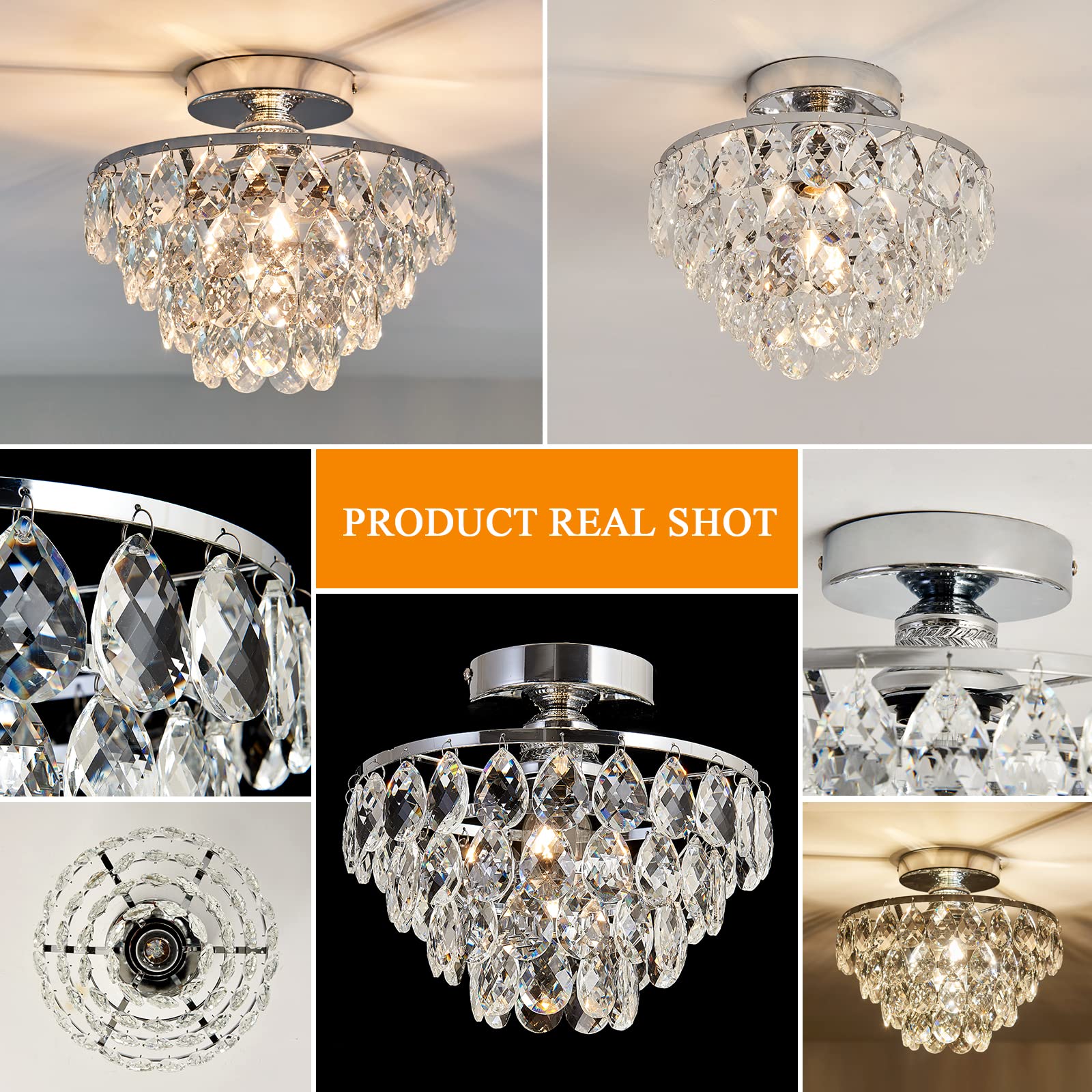 YYJLX crystal strings detail highlight the chandelier's chrome finish and premium feel