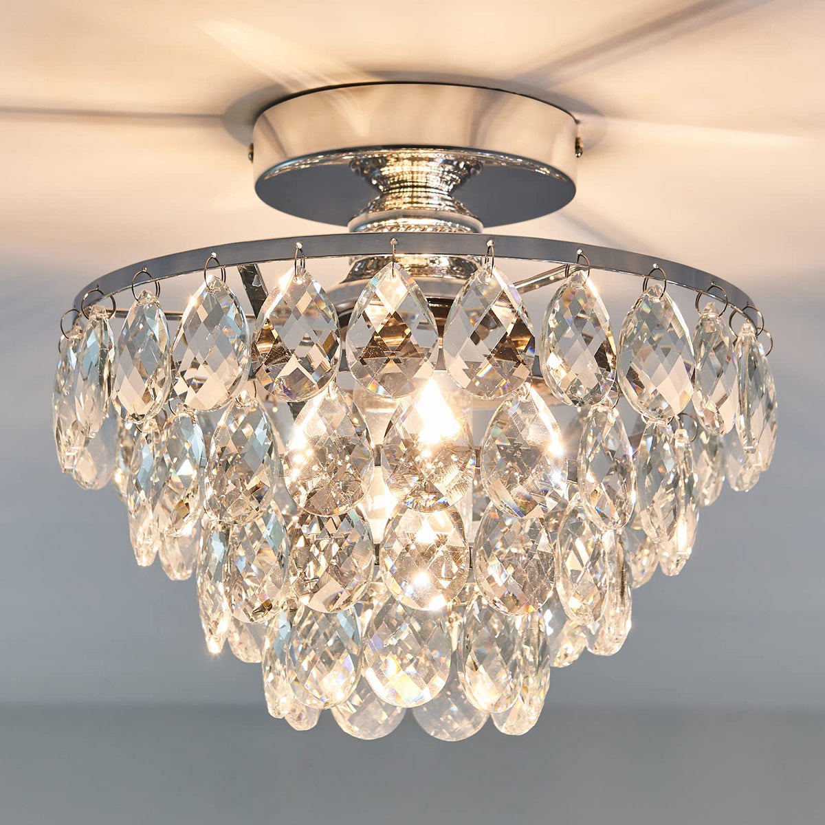 YYJLX crystal chandelier closeup with chrome finish, sparkling crystals for elegant spaces