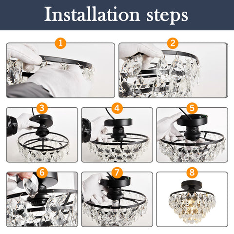 YYJLX crystal chandelier semi-flush close-up showcases dazzling glass crystals.