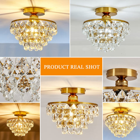 YYJLX crystal chandelier semi-flush for foyer brightens the entrance with elegance.