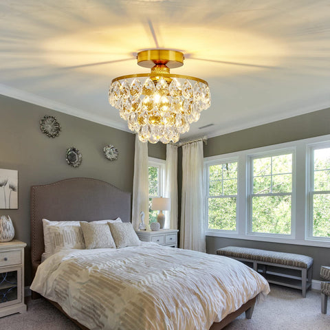YYJLX small crystal chandelier semi-flush fits tight ceilings with timeless style.