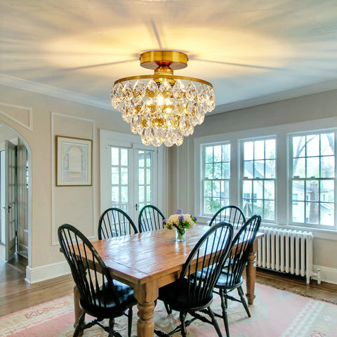 YYJLX gold finish chandelier semi-flush shows subtle chromatic variation under lighting.