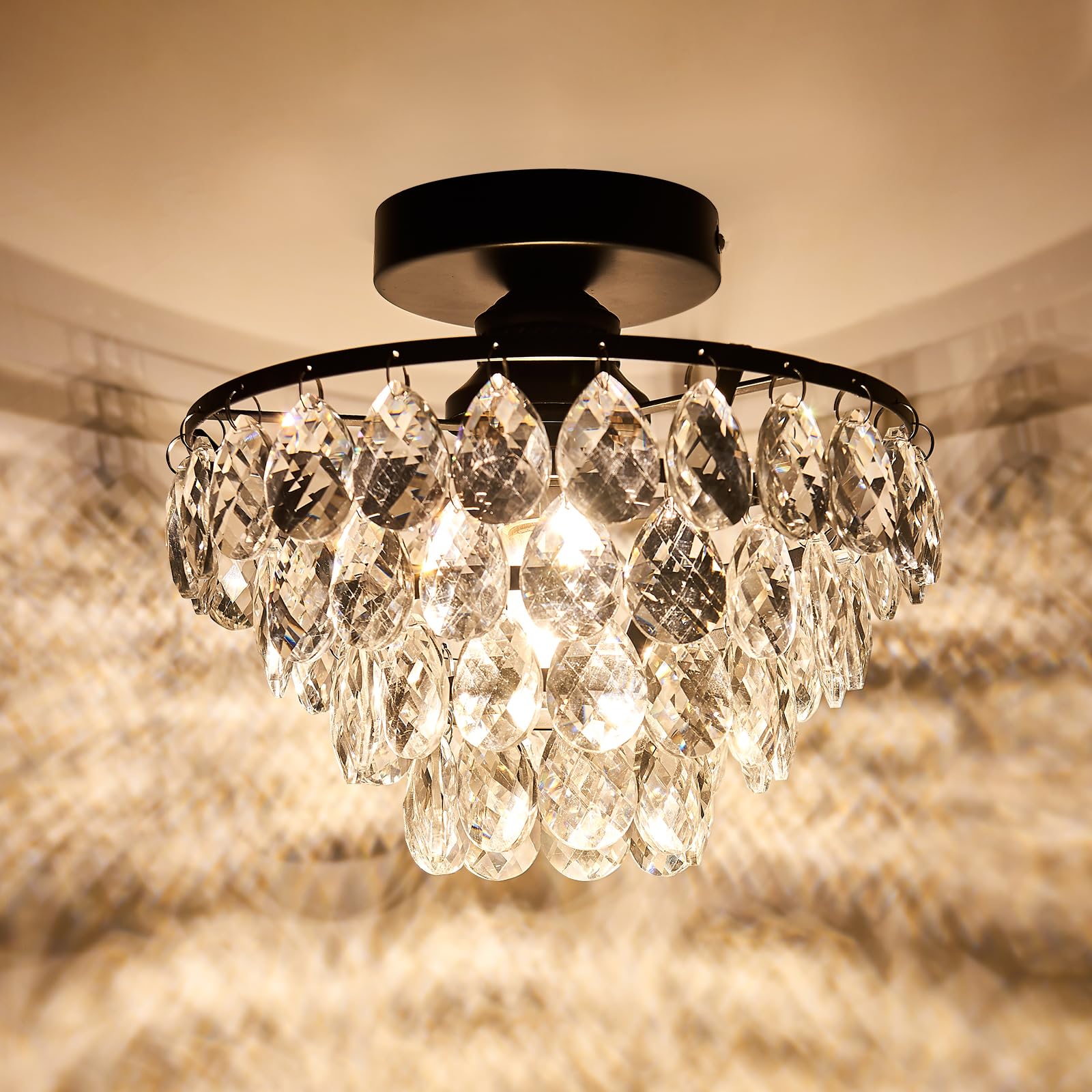 YYJLX crystal ceiling light close-up shows sparkling facets for a luxe hallway glow.