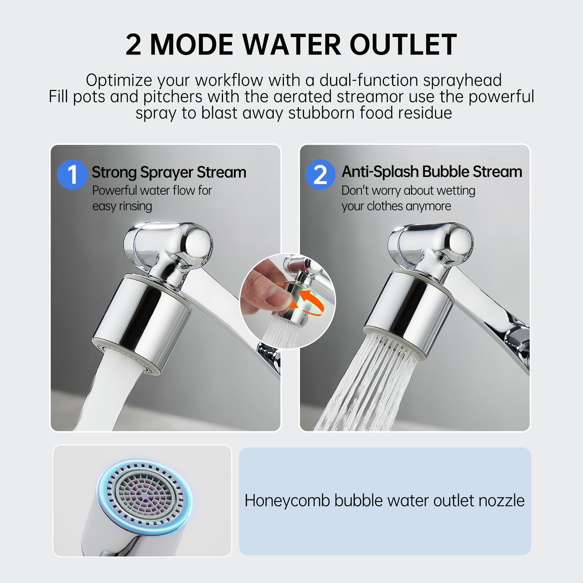 YYKBZ dual-speed sprayer enables precise water flow for cooking and cleaning.