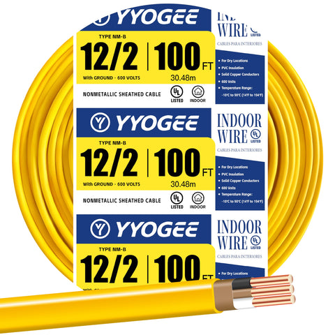 YYOGEE 12/2 NM-B wire yellow coil facilitates easy pulling for indoor installations.