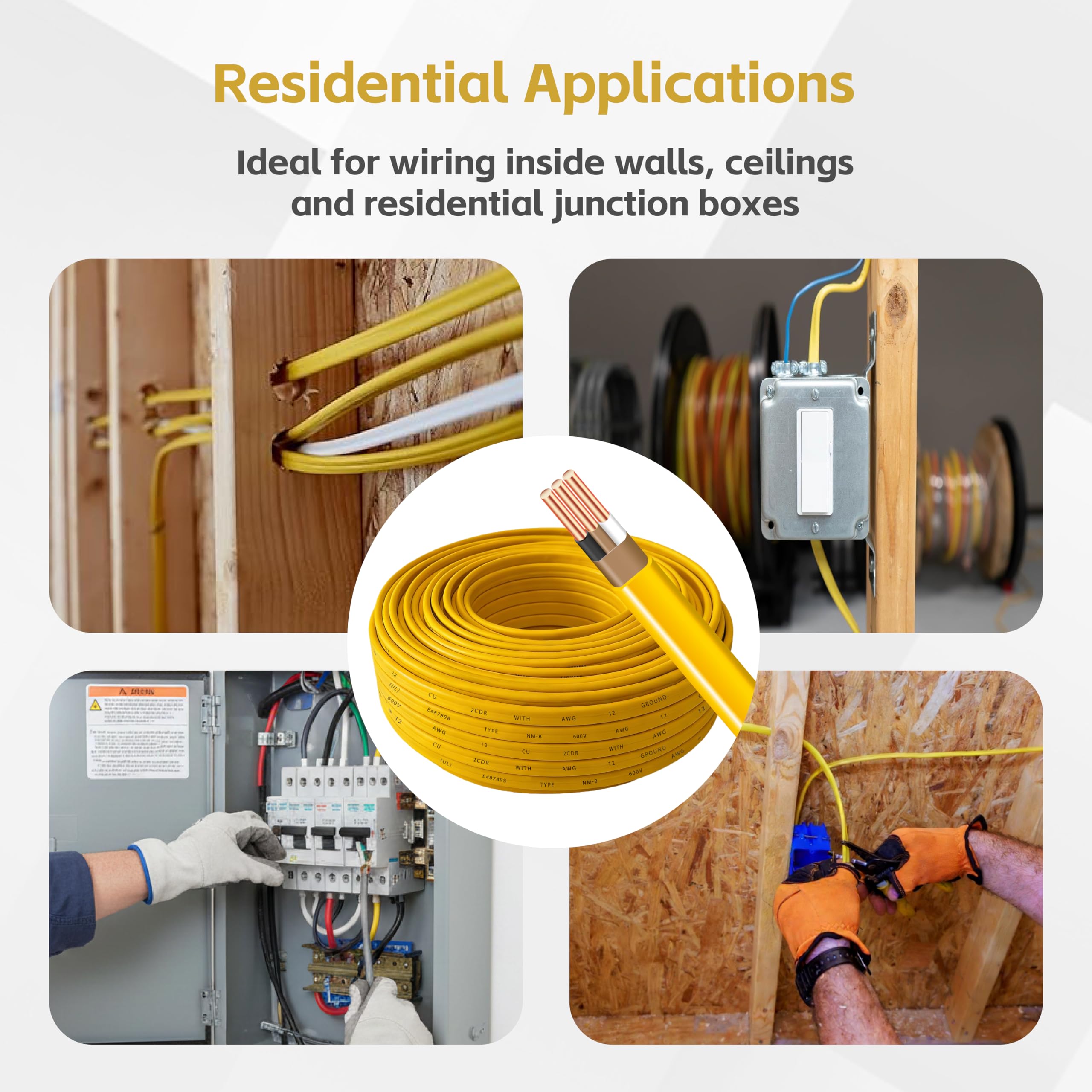 YYOGEE 12/2 NM-B wire yellow plain roll ready for new builds.