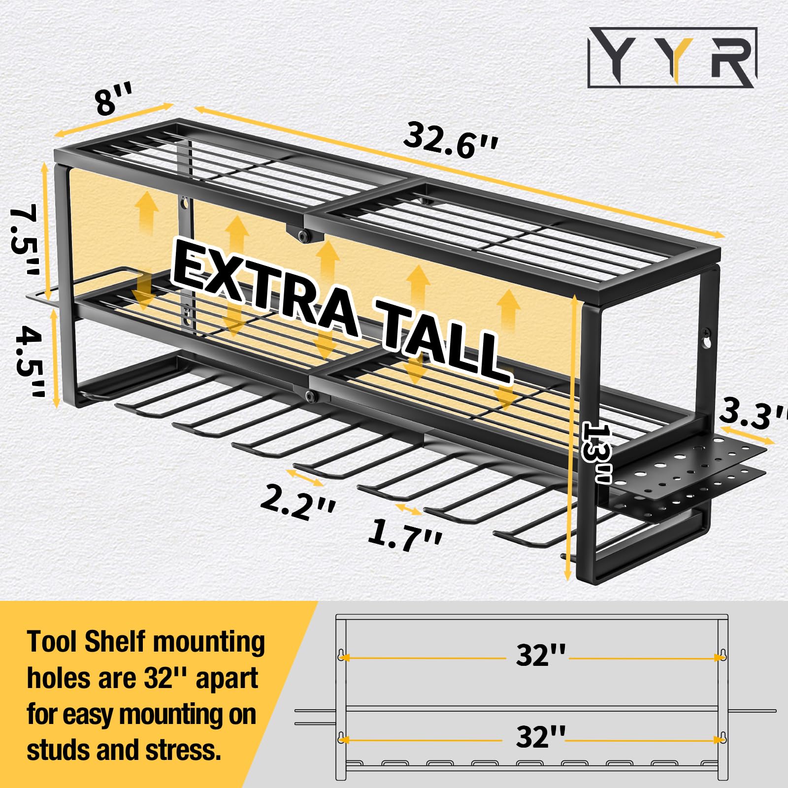 YYR cordless drill hanger slot secures a drill for quick access