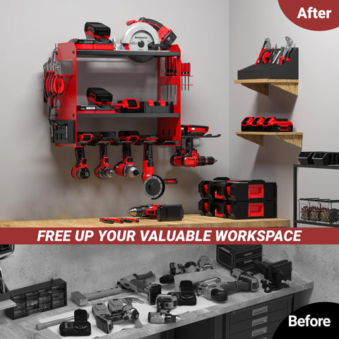 YYR drill holding shelf secures drills for easy reach