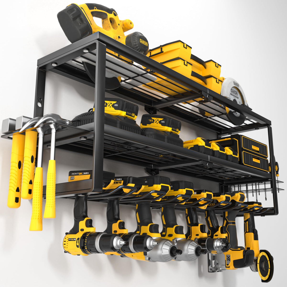 YYR heavy-duty power tool organizer wall mount showing organized storage and durability