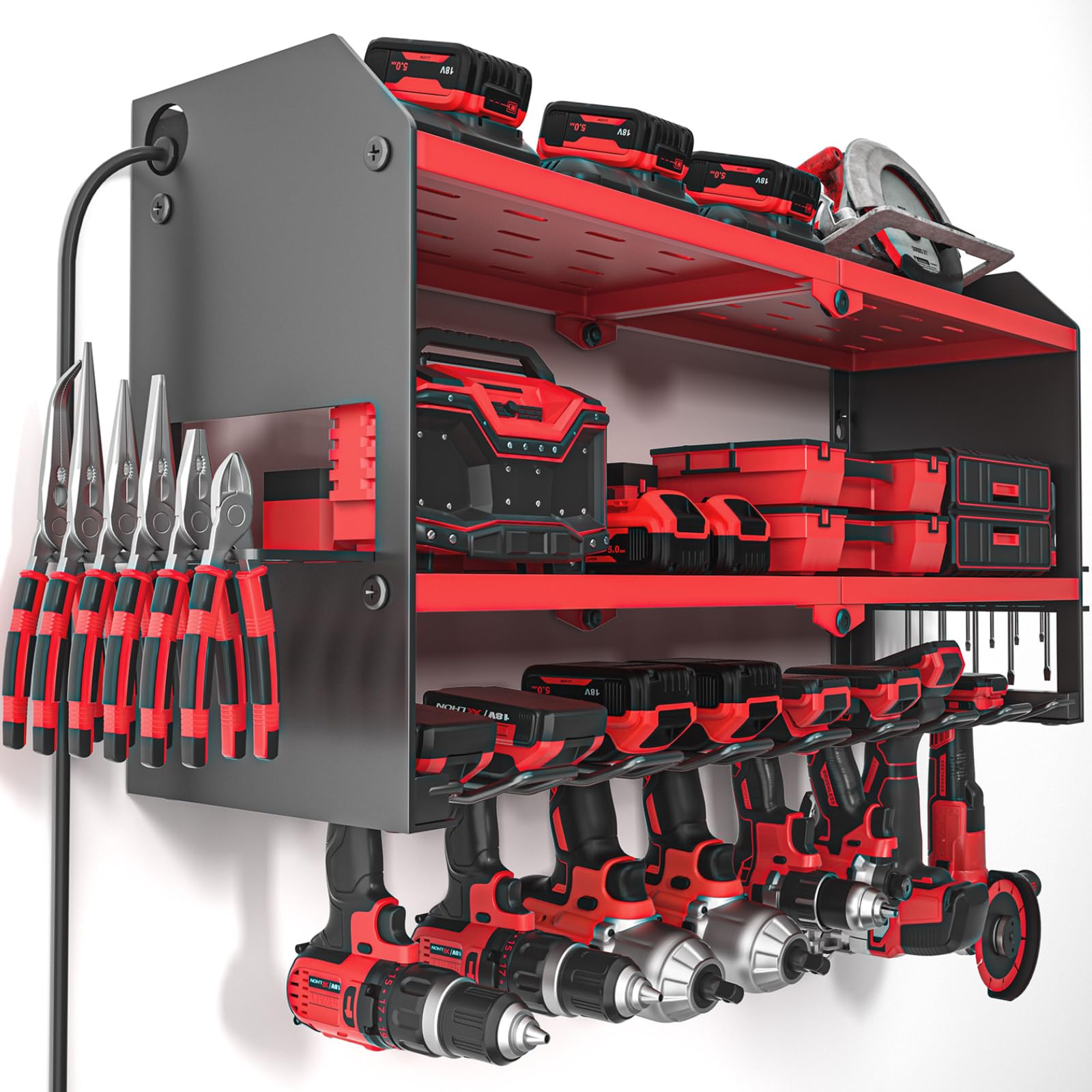 YYR power tool organizer with charging station on wall mount keeps cordless tools charged