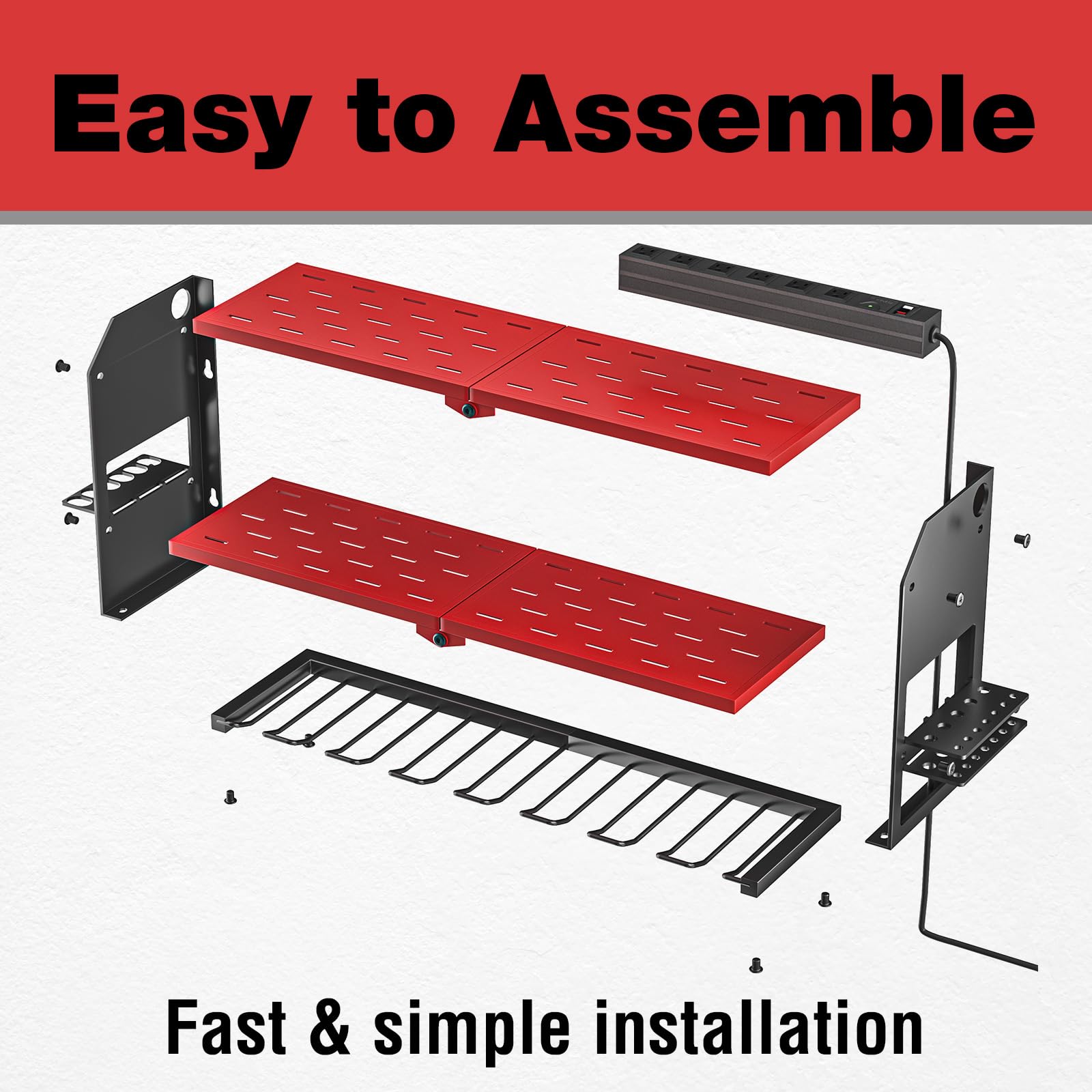 YYR taller and wider middle shelf accommodates chargers and larger tools