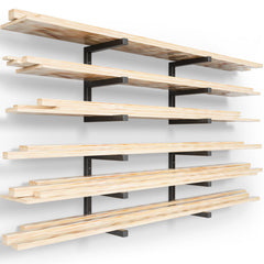 YYR wood organizer wall mount storing long items like lumber and ladders