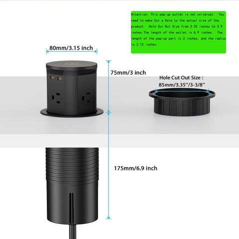 YYSKA pop up outlet in kitchen or office setting for charging and power.