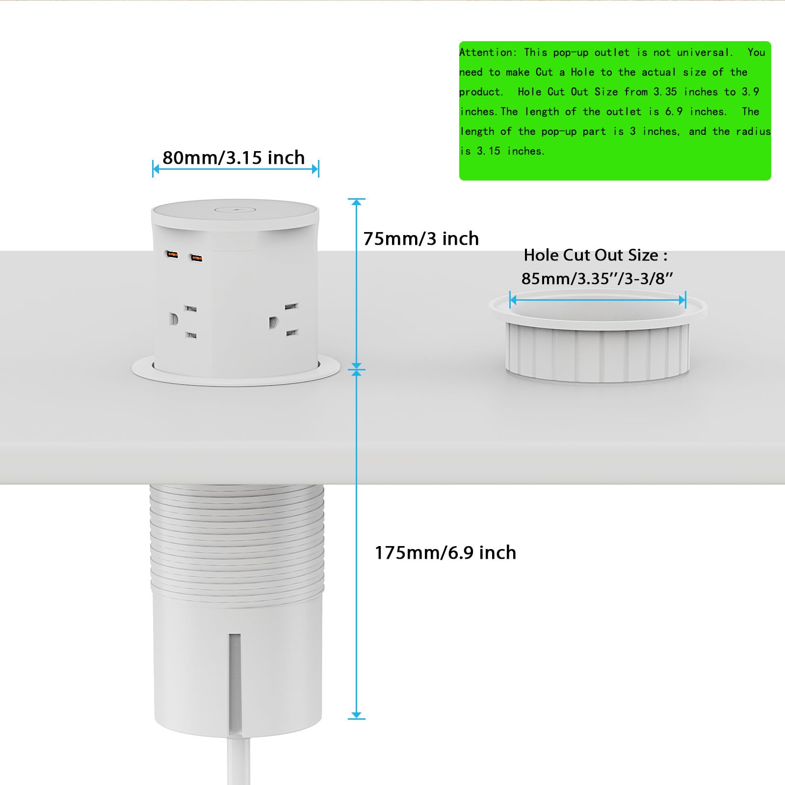 YYSKA pop-up outlet with PD20W USB-C ports fast-charges laptops and phones.