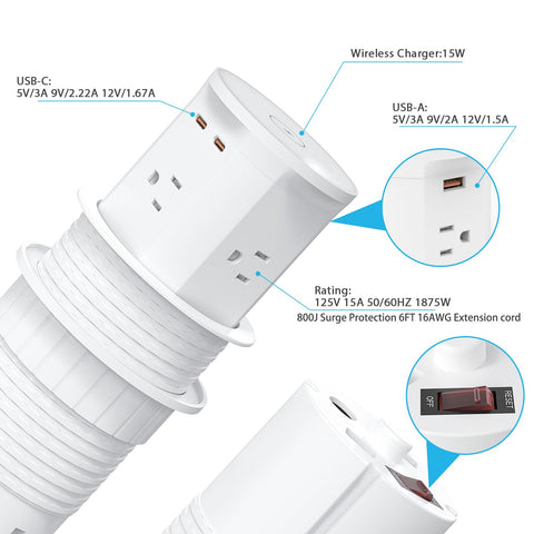 YYSKA retractable pop-up outlet keeps workspace tidy when not in use.