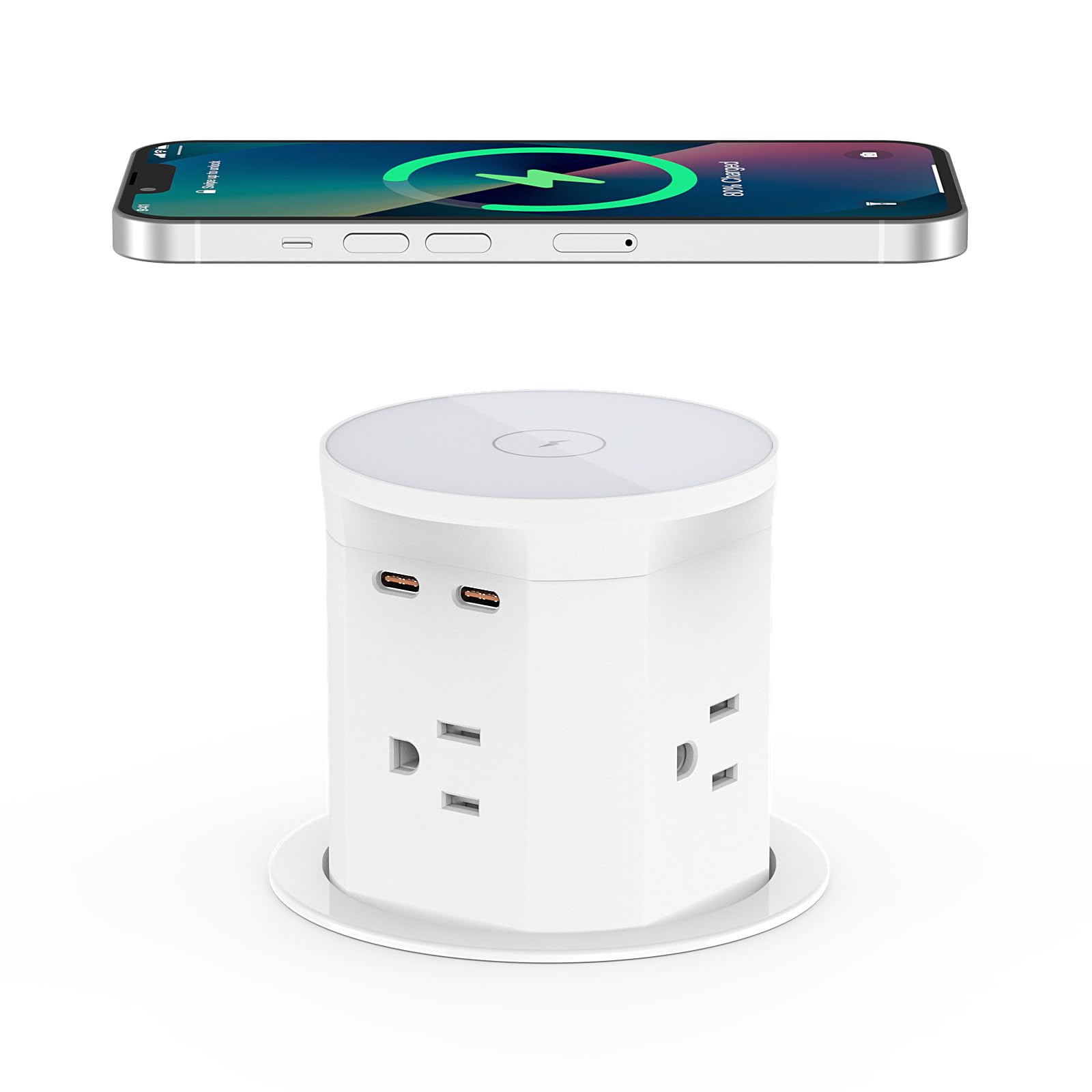 YYSKA pop-up outlet with wireless charger in white finish boosts kitchen counter convenience.