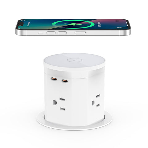YYSKA pop-up outlet with wireless charger in white finish boosts kitchen counter convenience.