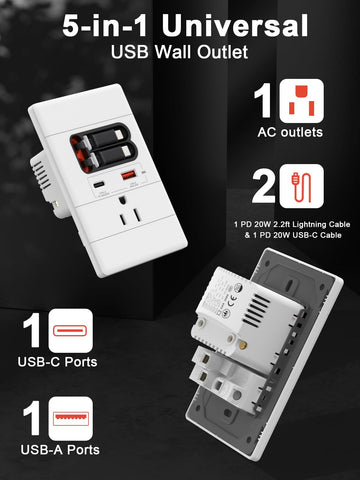 YYSKA slim-profile USB-C wall outlet showing discreet integration beside furniture