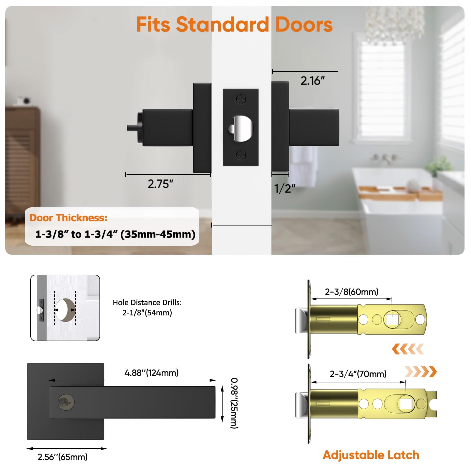 YYTDZSW adjustable latch 60/70mm fits most standard doors